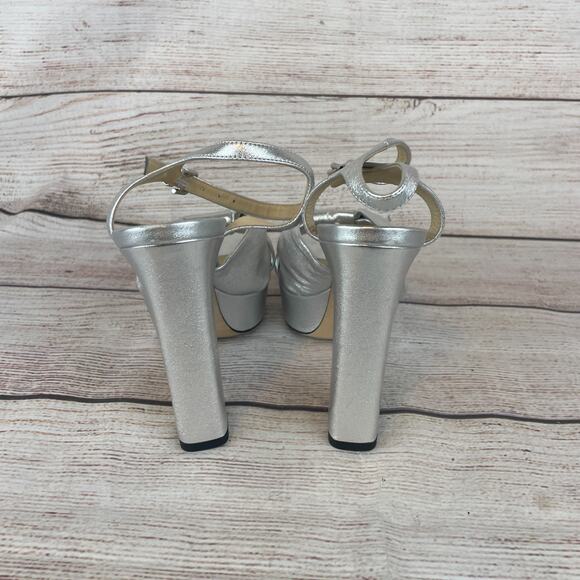 Jimmy Choo Heloise 120 Nappa Womens Sz EUR 37 US 7 Platform Sandal Heels Silver - Picture 5 of 9